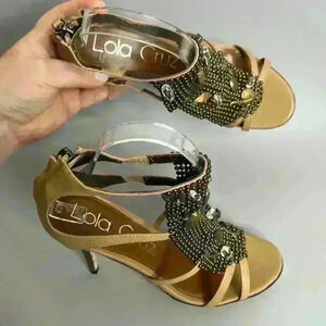 Lola Cruz Anthropologie Beaded Embellished Metal Beaded Heels Size EU 39